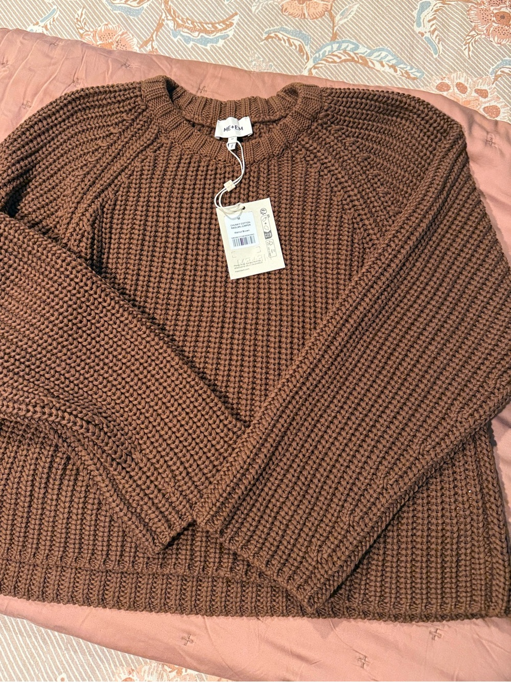 ME + EM Brown Chunky Knit Crewneck Sweater